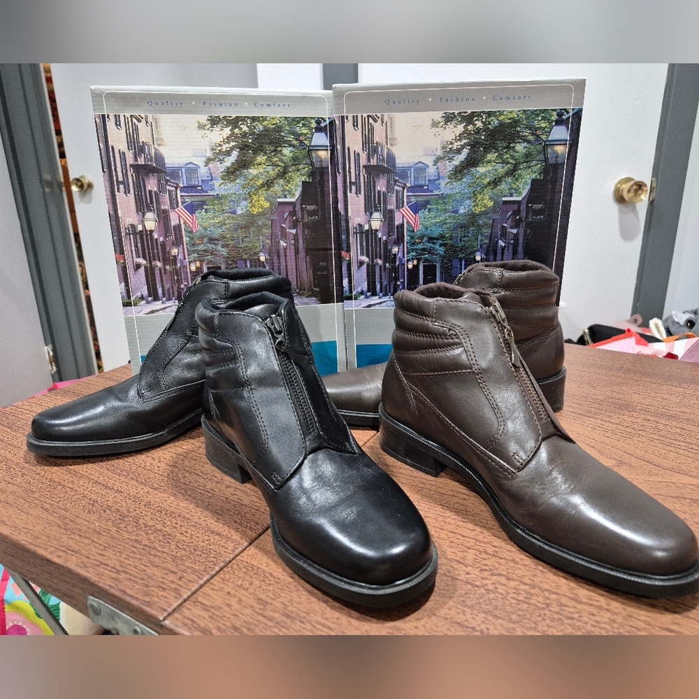 Like New In Box! 2 Pairs Boston Accent Leather Zip Close Boots